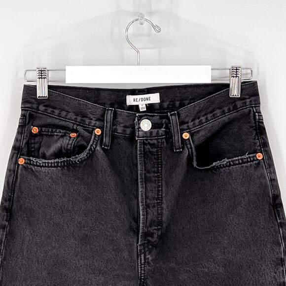 RE/DONE 70s High Rise Skinny Bootcut Jeans Washed Black Raw Hem Women’s Size 27 - Picture 3 of 8